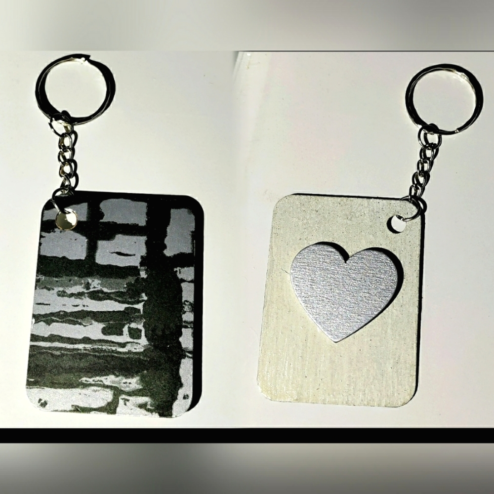 NEW Handmade Keychain Bag Tag! Italian Wood Art 04. "I LOVE My Bag" Wood Heart.